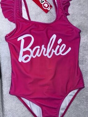 Barbie Hot Pink Logo One-Piece Swim Suit